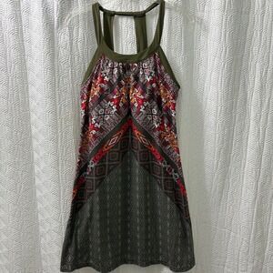 Prana Dress Racerback‎ Tank Sleeveless Geometric Print Casual Olive Green M